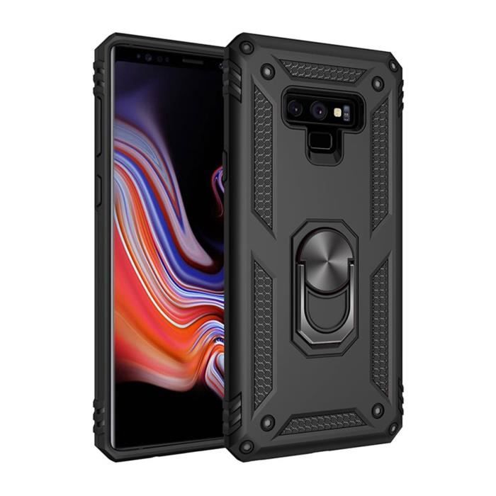 Coque Samsung Galaxy Note 9, Robuste Armure Silicone Aimant Anneau Support Tournant 360 Degrés Mince Antichoc, Noir