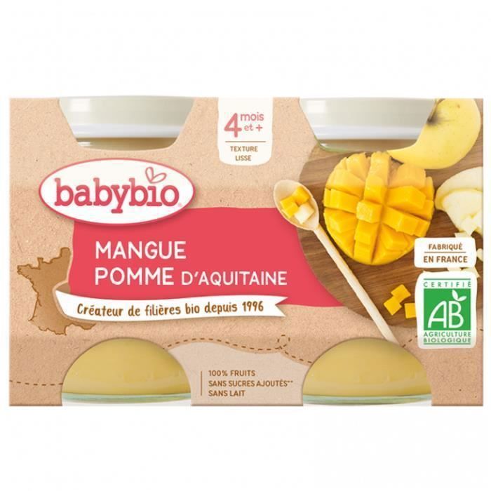 Babybio - Petit Pot Bébé Mangue Pomme - Bio - 2x130g - Dès 4 mois