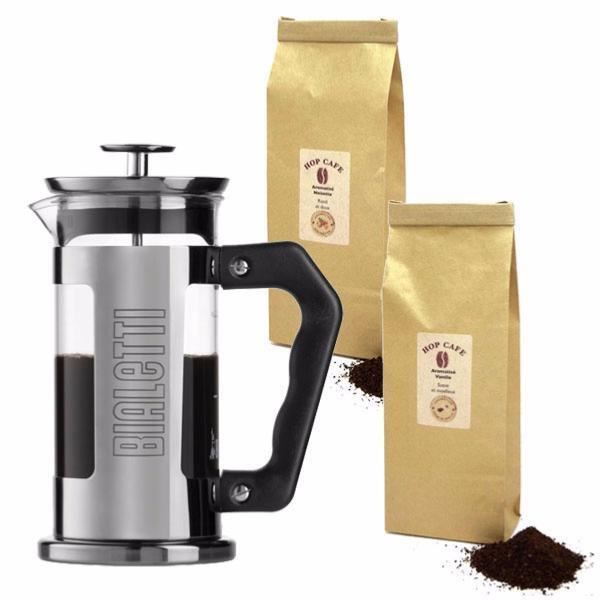 Cafetière à Piston Bialetti 1L + 500g Café Moulu Aromatisé
