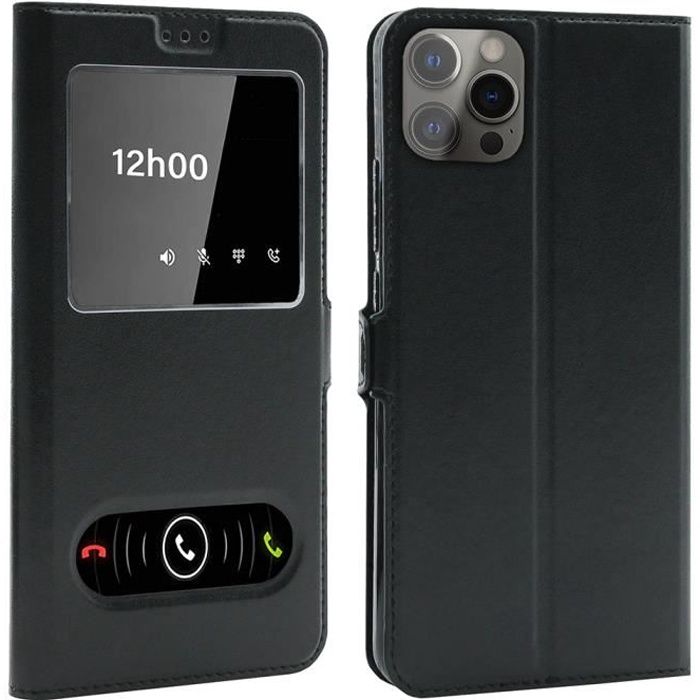Coque iPhone 13 Pro Max, Housse Etui pour iPhone 13 Pro Max Protection double FENETRES - Noir