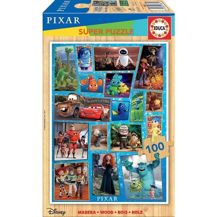 Puzzle Enfant En Bois 100 Pieces Les Amis Disney : Poisson Nemo - Cars Flash Mcqueen Et Martin - Toy Story - Rat Ratatouille