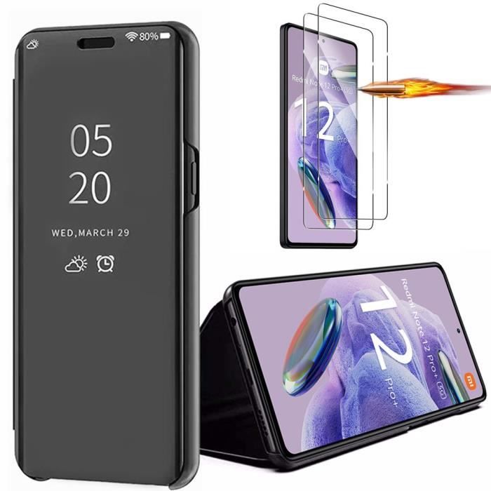 Coque pour Xiaomi Redmi Note 12 Pro+ 5G-Note 12 Pro Plus 5G avec 2 Verres Trempés - Smart Case Noir