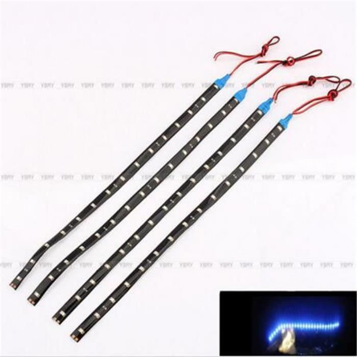 4pcs Bande Lampe LED Bleu Flexible Étanche Décoration de Voiture Moteur Truck