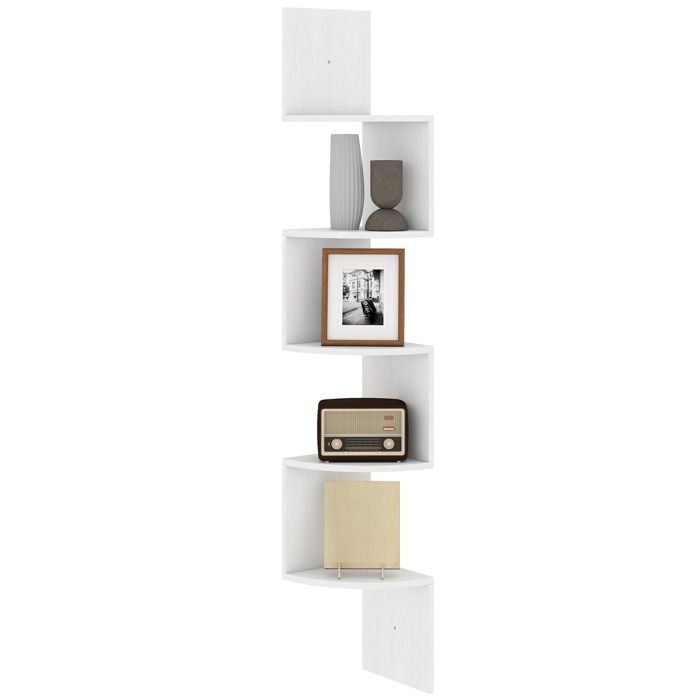 Étagère d'angle étagère de rangement design contemporain zig zag 20L x 20l x 126H cm 5 niveaux panneaux de particules blanc