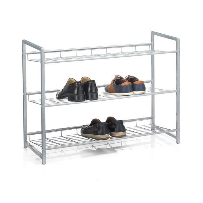 Etagère à chaussures SYSTEM 3 tablettes rangement pour 12 paires en métal laqué argenté