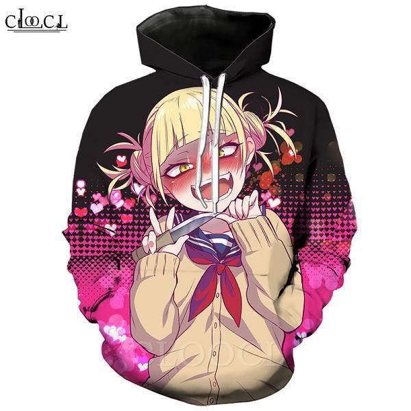Sweatshirt Homme COSPLAY,Sweat à capuche Anime fille Toga Himiko My Hero Academia, impression 3D, à manches longues, pulls à capuc