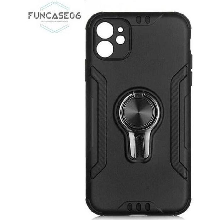 Coque pour Iphone 11 rigide métallisé avec rond aimanté bague et support voiture