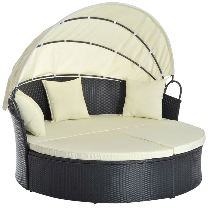 Outsunny lit canapé de jardin modulable grand confort pare-soleil pliable intégré 4 coussins 3 oreillers 171L x 180l x 155H cm