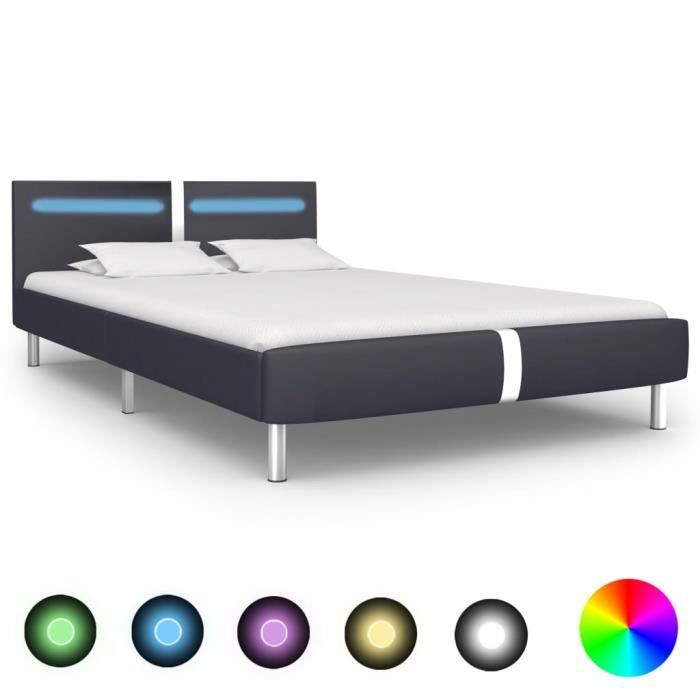 Luxueux Magnifique- Cadre de lit adulte contemporain avec LED Noir Similicuir 120 x 200 cm