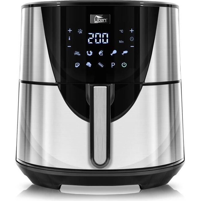 Friteuse à air chaud 7,5L - 9 programmes - 1700W - Airfryer - 32 recettes incluses - Revêtement anti-adhésif, Écran tactile