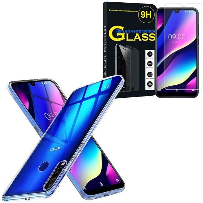 Pour Wiko View3- View 3 6.26-: Coque silicone gel UltraSlim - TRANSPARENT + 1 Film Verre Trempé