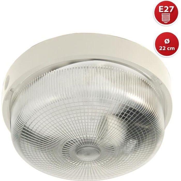 Plafonnier D'exterieur - BIGBOB: hublot rond 22cm en plastique + verre E27 max 60W - Blanc