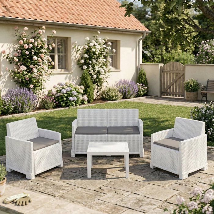 Salon de Jardin Atrito Dmora en Plastique Blanc Salon de Jardin Atrito Dmora en Plastique Blanc