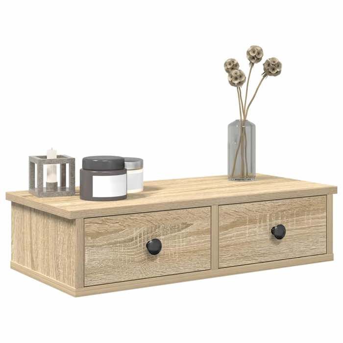 vidaXL Étagère murale avec tiroirs chêne sonoma bois dingénierie étagère murale avec armoire meuble de rangement mural 859943