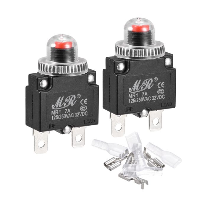 2Pcs Protecteur Surcharge AC 125/250V 5A Bouton Poussoir Reset