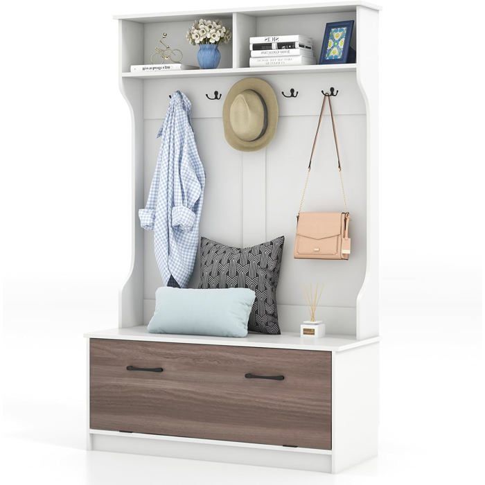 Porte-Manteau Mural avec Banc à Chaussures, Cadre en Métal, pour