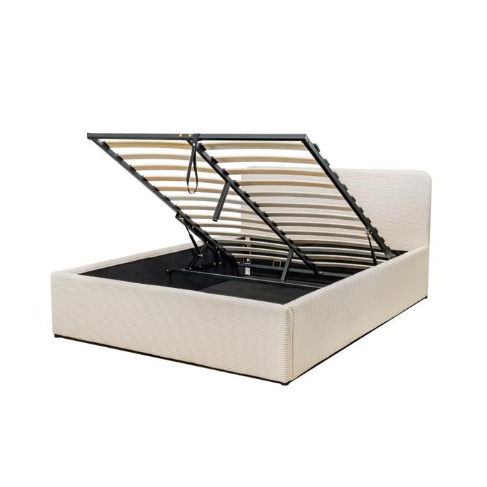 CALICOSY - Lit coffre 160x200 cm en velours côtelé beige avec tête de lit et sommier - LIVY - Beige