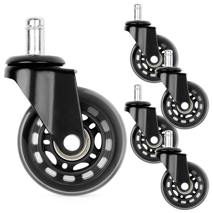 Roues de chaise en caoutchouc - VILDE - 6 3 cm - Pack de 5 - Compatibles IKEA - Noir - Silencieuses