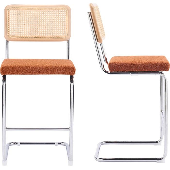 Lot de 2 tabourets de bar en cannage et tissu bouclé rouille - Muse Lot de 2 tabourets de bar en cannage et tissu bouclé rouille - Muse