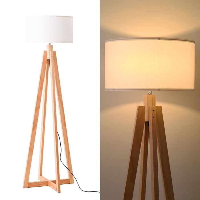 Lampadaire YUNA en Bois avec Abat-jour Blanc Style Nordique Élégant E27