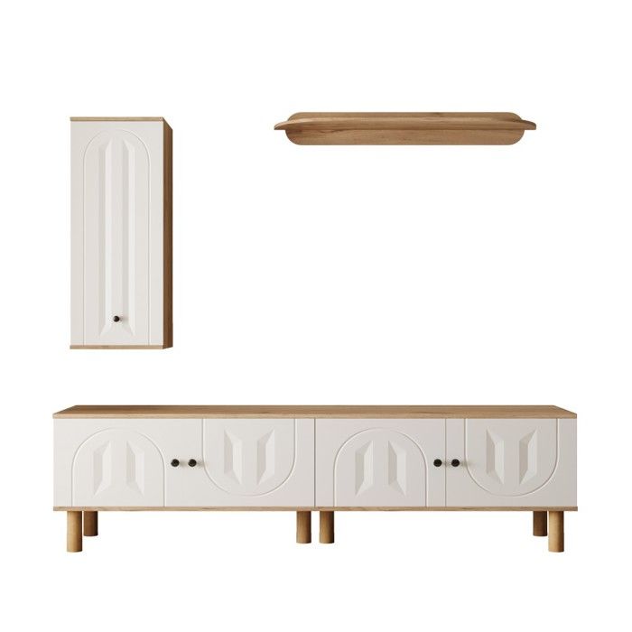 Ensemble Meuble Mural Meuble mural 3 pièces blanc buffet haut placards et étagère sculptés en bois pour un style élégant Ensemble Meuble Mural Meuble mural 3 pièces blanc buffet haut placards et étagère sculptés en bois pour un style élégant