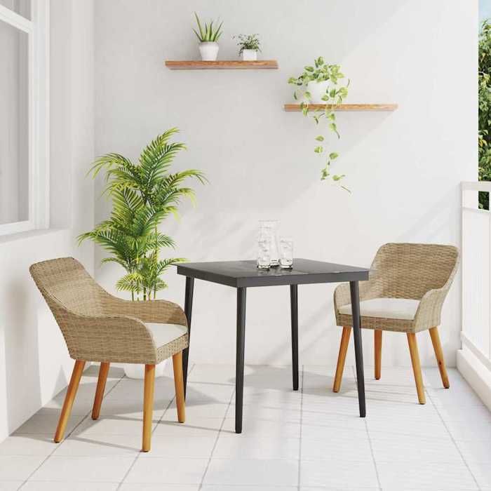 Ensemble de salle à manger pour jardin 3 pcs Beige polyrotin-Mothinessto626