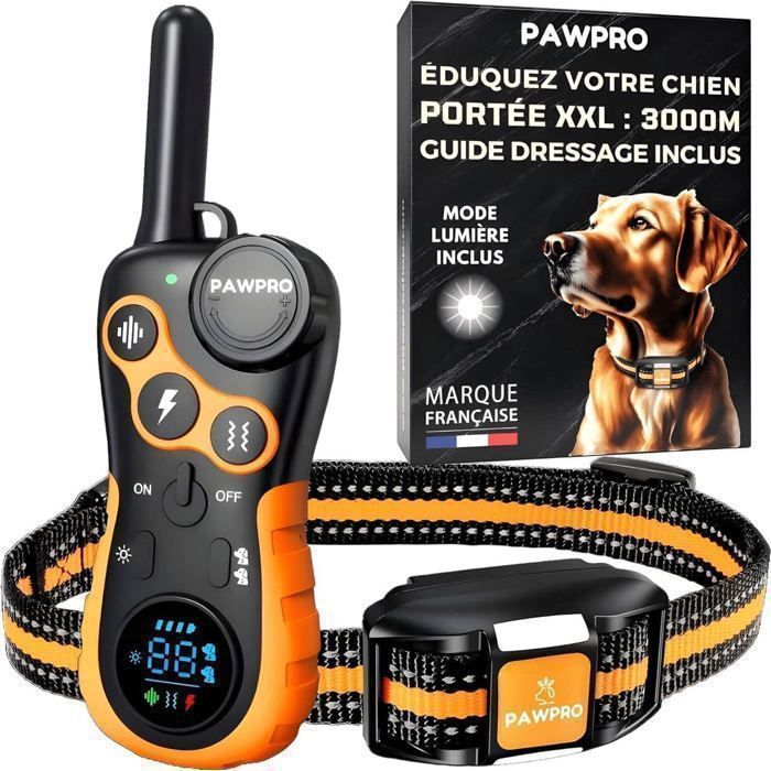 Meilleurs prix pour PAWPRO Collier de Dressage pour Chiens Portée de 3km Mode Lumière Nocturne Guide de Dressage Inclus BIP Vibration Choc