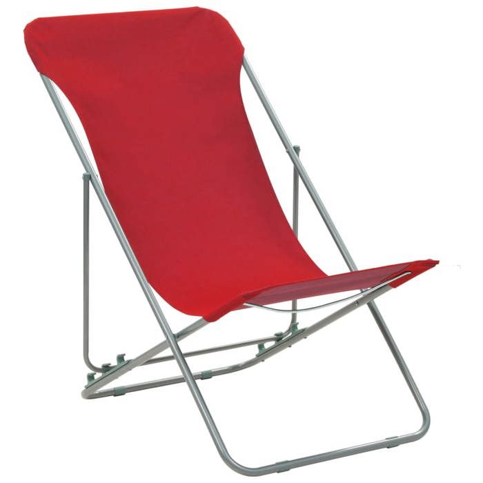 RebaisChaises de plage - Transat jardin - Siège avec Accoudoirs 1 place - exterieur - pliables lot de 2 Acier et tissu oxford Roug