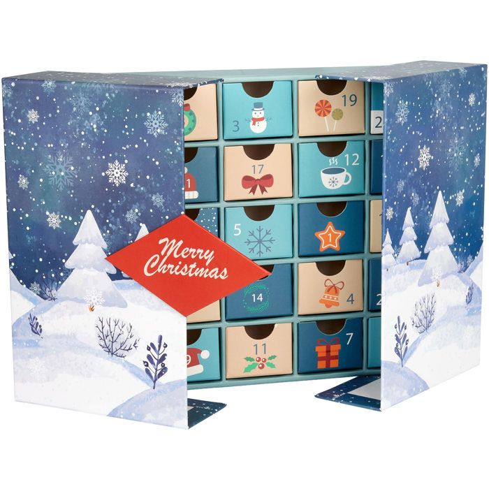 Calendrier De L'Avent En Bois Naturel à Décorer Soi-même - Format 28,5x19x9,5 Cm, Idéal Pour Noël En Famille