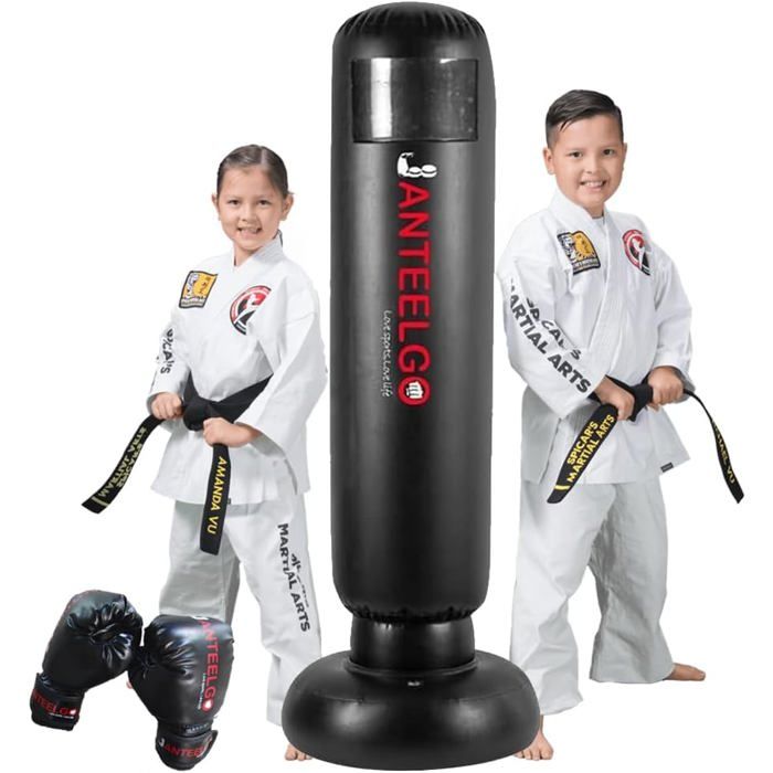 JanTeelGO Punching Ball Enfant 150cm Gonflable – Sac De Frappe + Gants Boxe