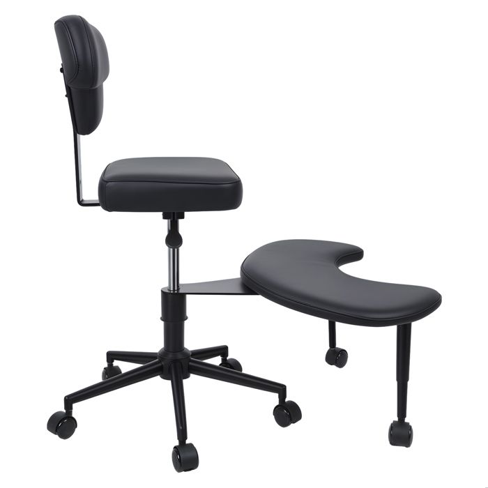 Chaise de bureau à roulettes avec coussin dassise réglable - repose-pieds pivotant à 360° pour yoga méditation et bureau - Noir