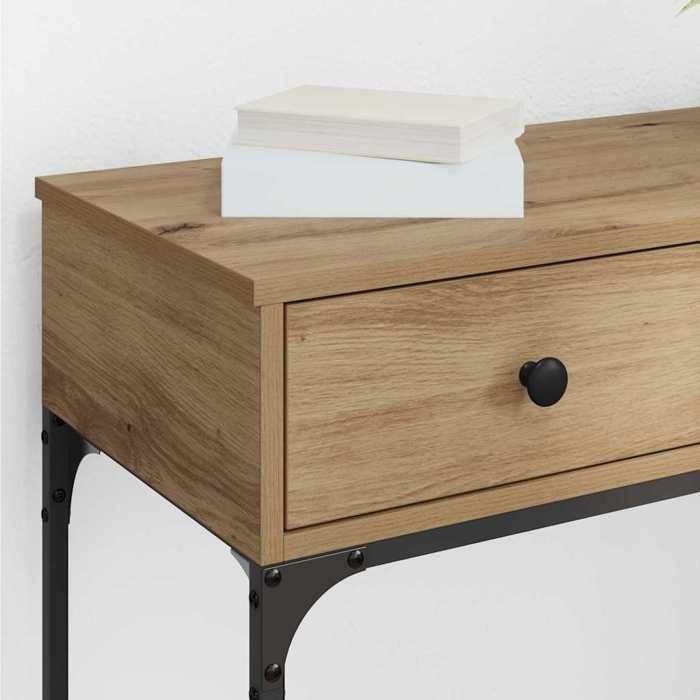 Table console avec tiroir - vidaXL - Chêne artisanal - 75x345x75 cm - Bois dingénierie - Texturé - Avec tiroir