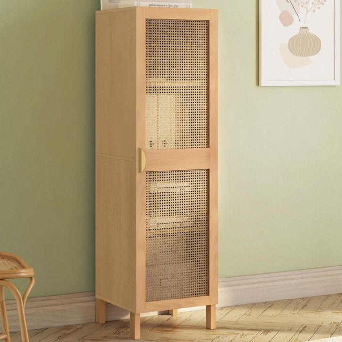 IDMARKET Armoire de rangement EDHEN 1 porte 3 étagères bois et cannage IDMARKET Armoire de rangement EDHEN 1 porte 3 étagères bois et cannage