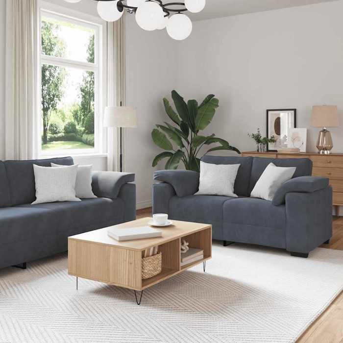 Ensemble de canapés en velours - vidaXL - Gris foncé - 3 pièces - Velours polyester - Fauteuil - Canapé 2 places