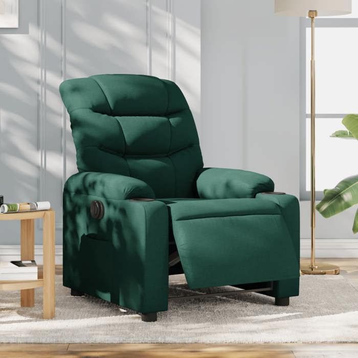 Promo 2026 Fauteuil inclinable Charge 150kg 75 5x93x99 5 cm - Fauteuil Releveur Relax électrique Vert foncé Tissu 2276