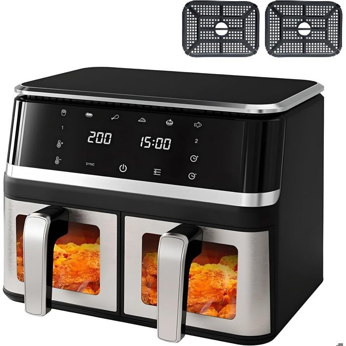 Friteuse Sans Huile Airfryer Capacité 10L (2x45L Double Cuves Amovibles)-6 programmes de cuisson 2000W Cuisson Saine Multifonction - Darmowade