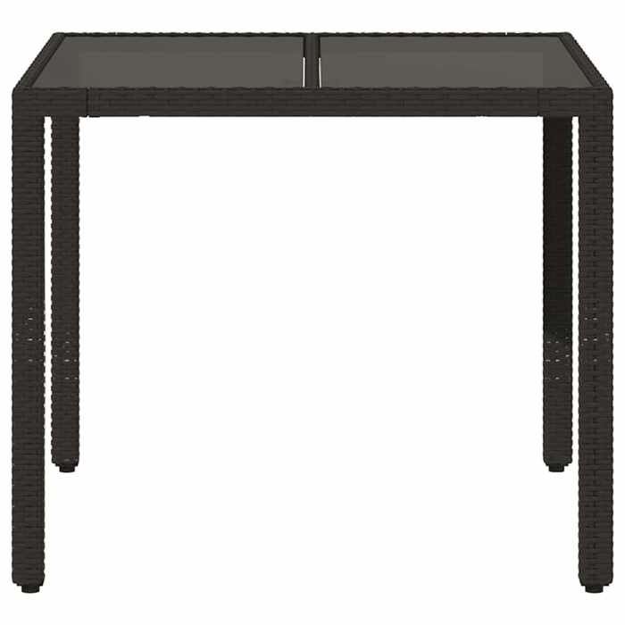 Black Friday Table à dîner de jardin BURKE 2/4 PERSONNES dessus en verre Noir 90x90x75 cm Résine tressée TTT334