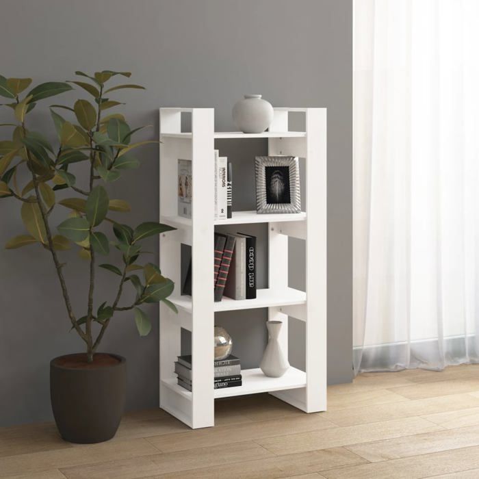 Cabinet de Livre SOLOMOON CHIC Bibliothèque Polyvalente - Pour enfant/adulte - Blanc 60x35x125 cm Bois massif BB1956