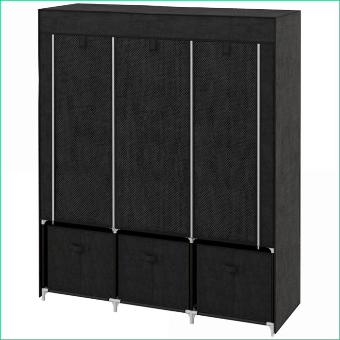 Armoire à Linge Vlies - 3 Tiroirs + 2 Poutres à Habits - 125x43x162 5 cm - Noir