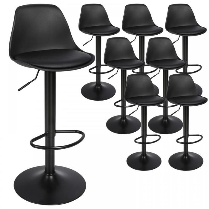 Lot de 8 Tabouret de Bar PIPIPOXER Chaises de Bar en SimiliCuir Hauteur réglable Rotation de 360° 33 5x37 5x83-103cm Noir pur
