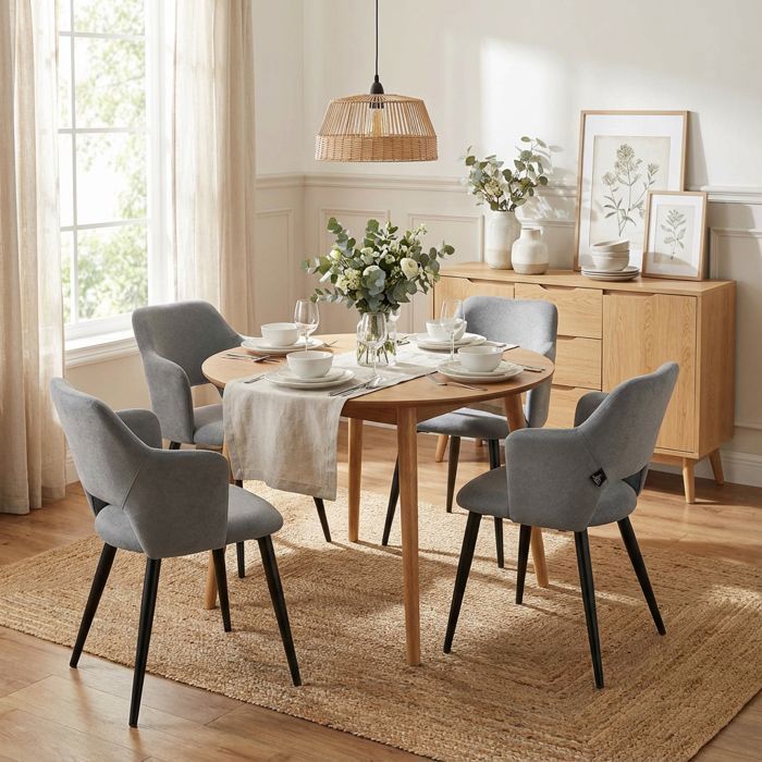 MEUBLES COSY Lot de 4 chaises de salle à manger scandinaves avec accoudoirs en tissu résistant aux animaux gris - AKANJI CC