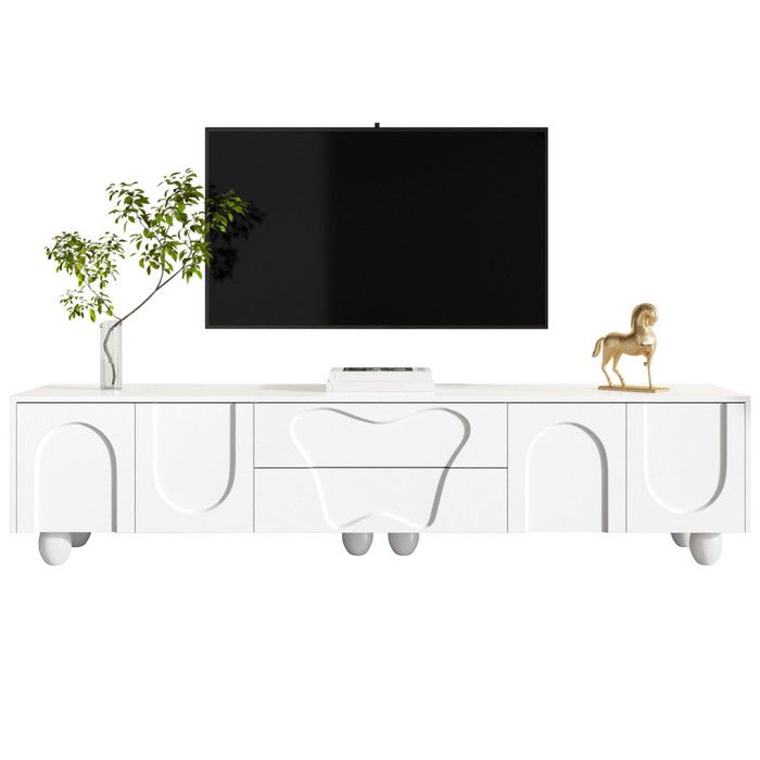 Meuble TV blanc 180cm - pieds en bois-un meuble TV minimaliste et élégant avec beaucoup despace de rangement rangement flexibles