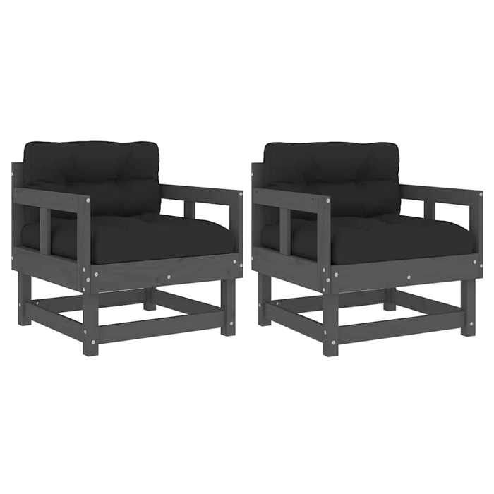 （SOLDES Dété）Fauteuil/Chaise de jardin - SHIELD - Meuble dextérieur - et coussins lot de 2 gris bois de pin massif 5648929