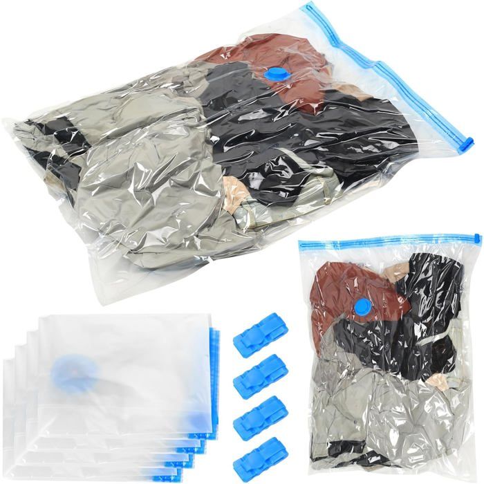 4 Pcs Sac Sous Vide pour Vêtements Compression pour Oreillers Couettes Valises Voyage (60 x 80 cm)