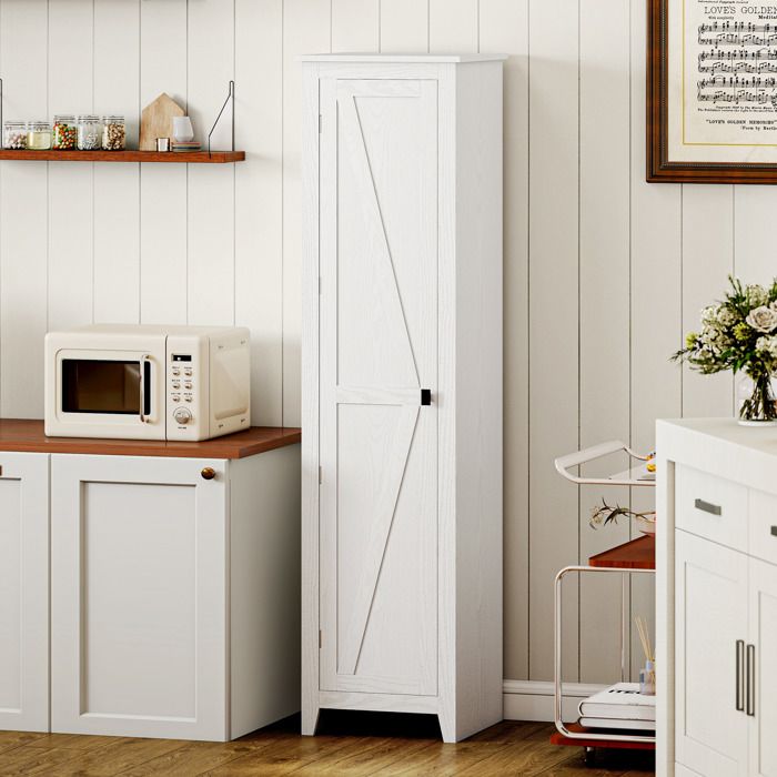 Armoire de Rangement buffet cuisine avec 2 étagères réglables- Hauteur 170 cm en Bois Blanc