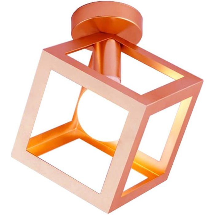 Plafonnier Cage Cubique en Métal Or Rose - E27 16 cm - Pour Chambre Salon et Restaurant