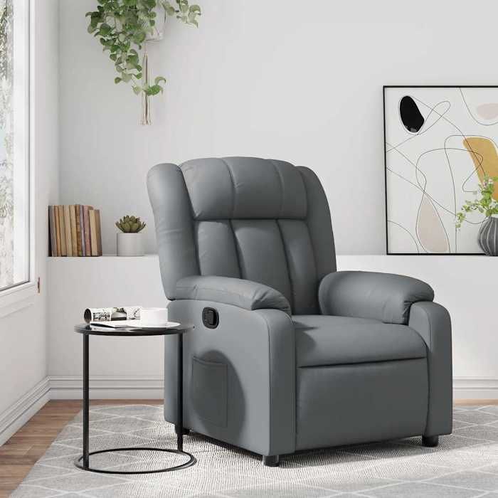 Gris similicuir Cuir Chaise de relaxation 1 PERSONNE - Magnifique Fauteuil inclinable Gris Similicuir 78x92x98cm 6671