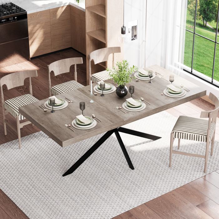 Table à manger extensible 140-180x80x76 cm avec rangement caché- rectangulaire - pour 4 à 6 personnes - MDF- gris