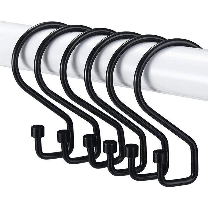 Shower curtain rings set of 12 rustproof S-shaped hooks versatile for curtains black