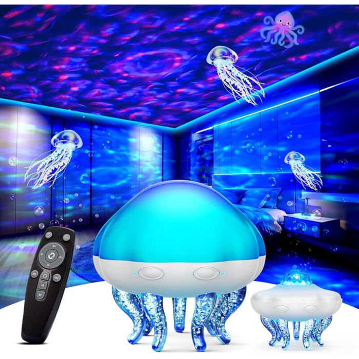Projecteur Galaxie Eau 8 Couleurs 3 en 1 Projecteur Lumière Aurore avec Télécommande & Minuterie Lampe Méduse